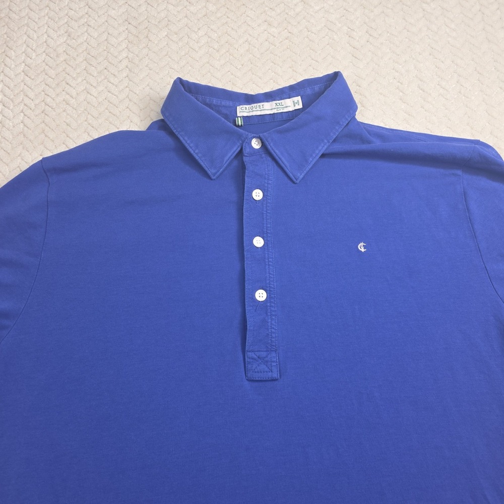 Criquet Mens XXL Slim Fit Royal‎ Blue Short Sleeve 4-Button Polo Shirt Logo